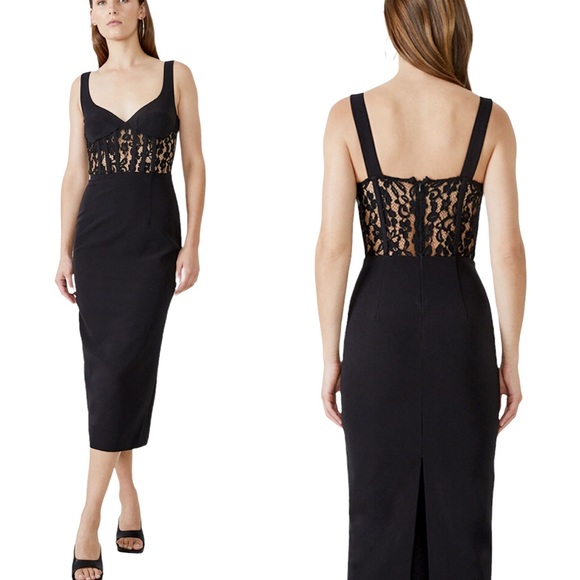 Bardot Dresses & Skirts - BARDOT Corset Lace Panel Midi Dress Black 10 NWT